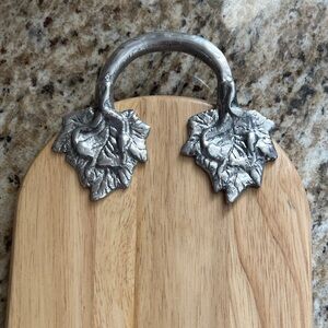 Long Wooden Serving Board with Silver Leaf Handles